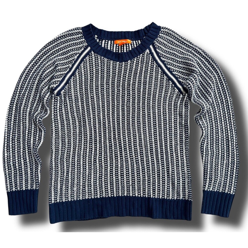 Joe Fresh Navy Blue Striped Chevron Knit Crewneck Sweater size M Acrylic